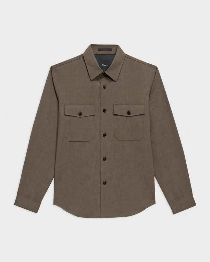 Men Theory Shirts Garvin Shirt Jacket In Stretch Wool Fossil Melange