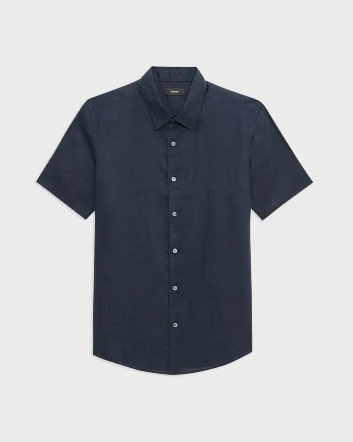 Men Theory Shirts Irving ShortSleeve Shirt In Relaxed Linen Baltic
