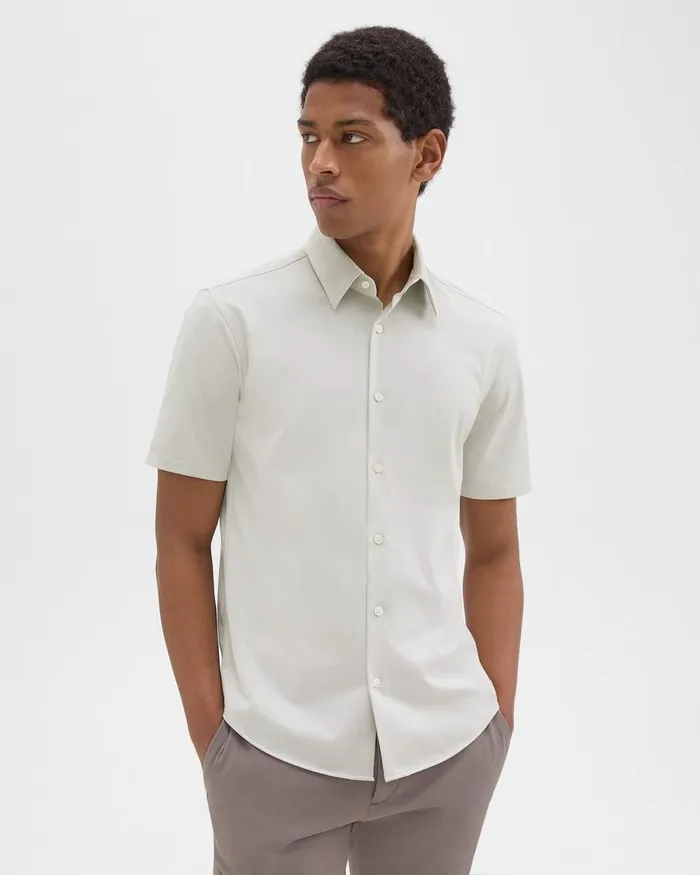 Men Theory Shirts Irving ShortSleeve Shirt In Structure Knit Limestone