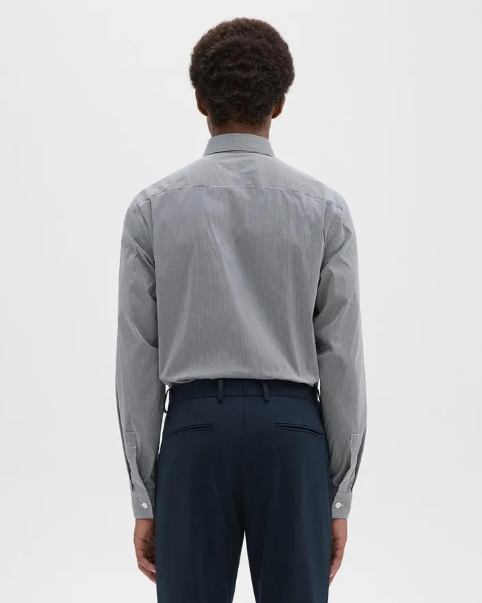 Men Theory Shirts StandardFit Shirt In Checked Stretch Cotton Whitenavy