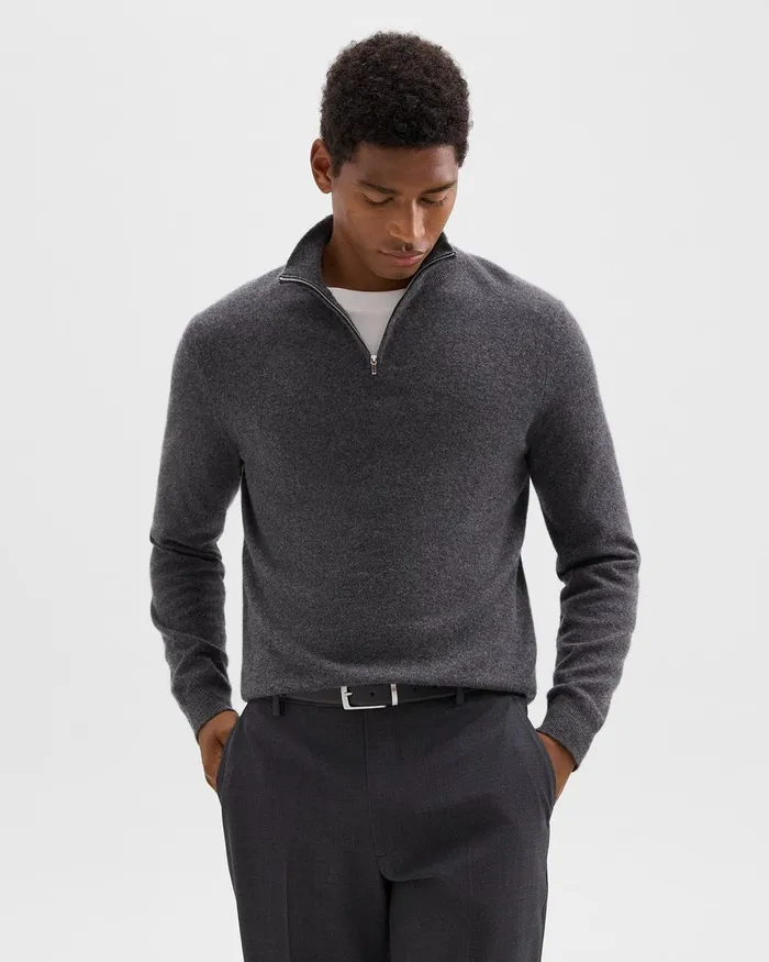 Men Theory Sweaters Cardigans Hilles QuarterZip Sweater In Cashmere Grey Heather Men Theory Sweaters Cardigans Hilles QuarterZip Sweater In Cashmere Grey Heather