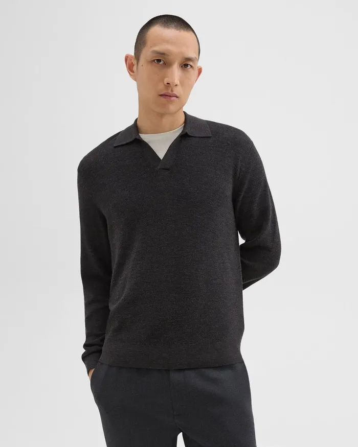 Men Theory Sweaters Cardigans Johnny Collar Sweater In Merino Wool Mink Melange Men Theory Sweaters Cardigans Johnny Collar Sweater In Merino Wool Mink Melange