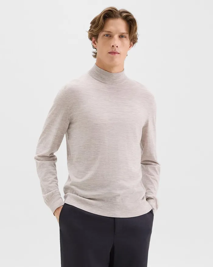 Men Theory Sweaters Cardigans Mock Neck Sweater In Regal Wool Light Heather Barley Men Theory Sweaters Cardigans Mock Neck Sweater In Regal Wool Light Heather Barley