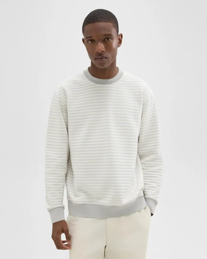 Men Theory Sweatshirts Hoodies Striped Terry Sweatshirt Ecrusilver