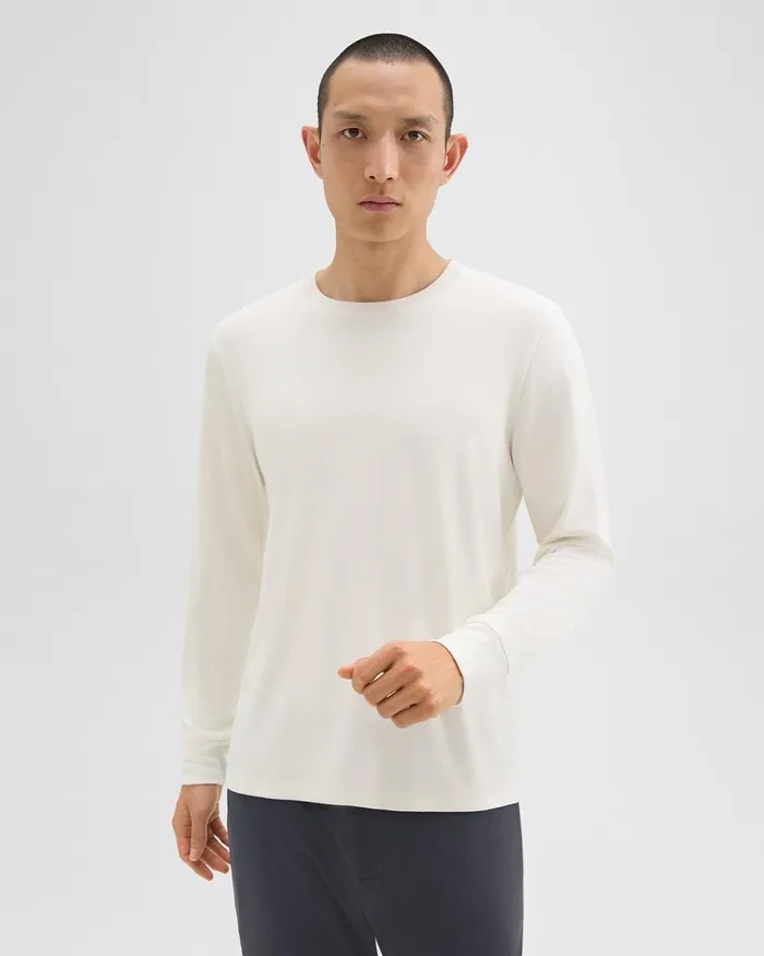 Men Theory TShirts Polos Essential LongSleeve Tee In Anemone Modal Jersey Winter White Men Theory TShirts Polos Essential LongSleeve Tee In Anemone Modal Jersey Winter White