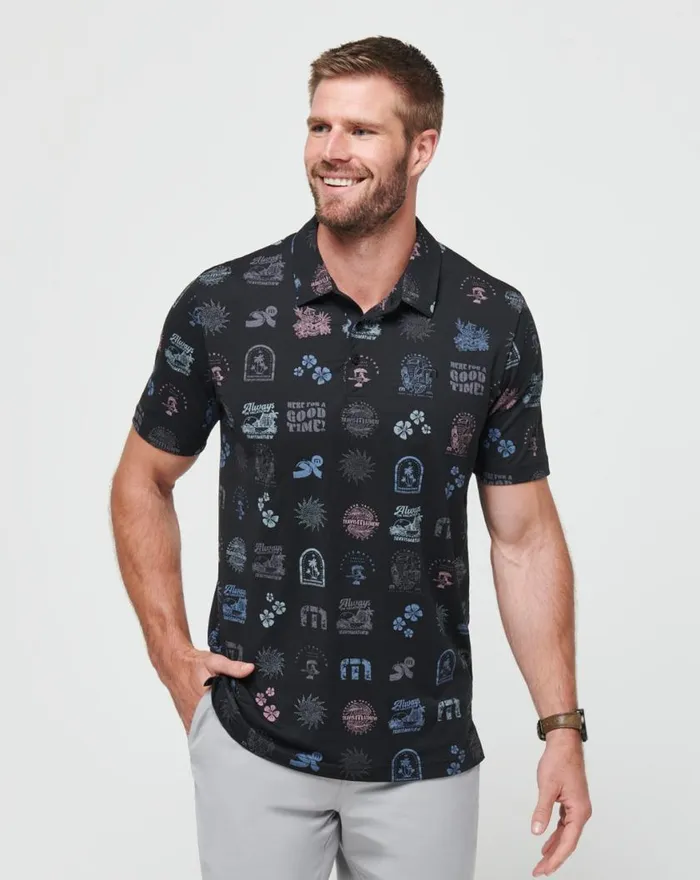 Men TOURIST SEASON POLO Black TravisMathew Polos