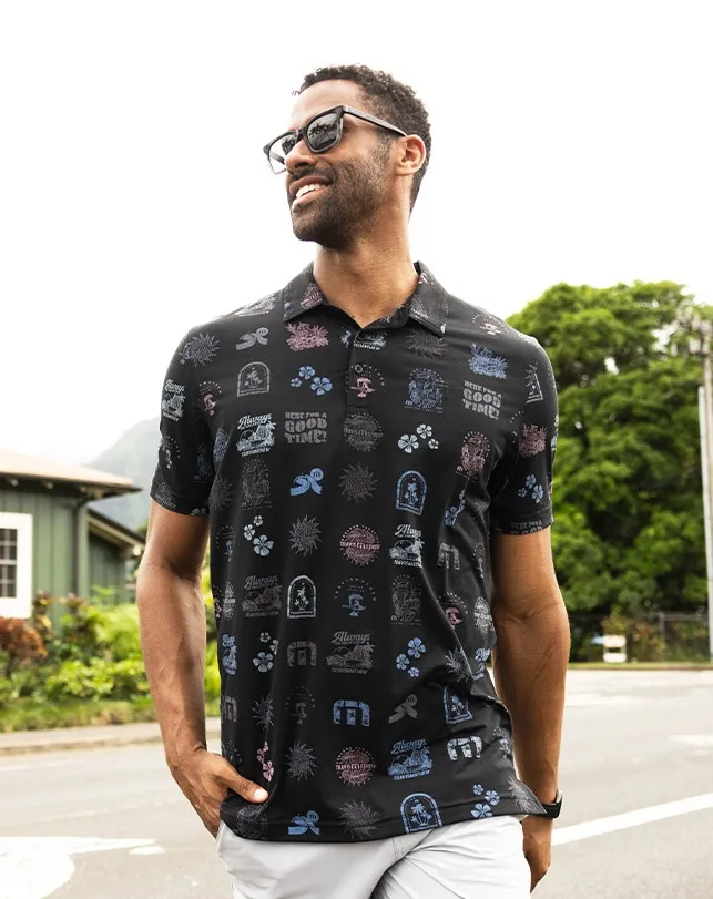 Men TOURIST SEASON POLO Black TravisMathew Polos