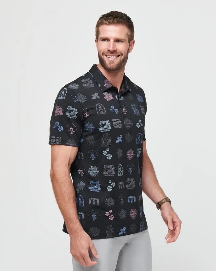 Men TOURIST SEASON POLO Black TravisMathew Polos