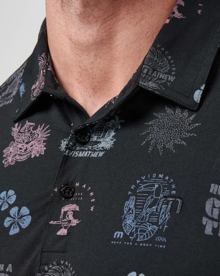 Men TOURIST SEASON POLO Black TravisMathew Polos