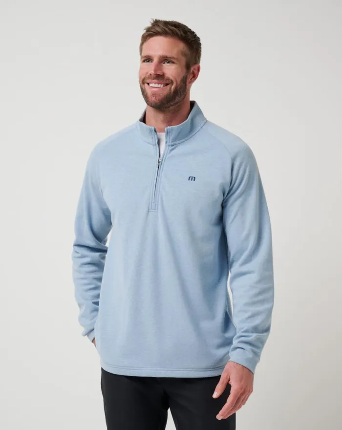 Men UPGRADED QUARTER ZIP Light Blue TravisMathew Quarter Zips