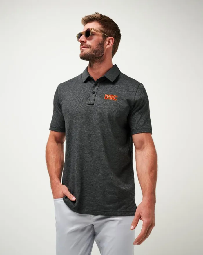 Men USC THE ZINNA POLO Heather Black TravisMathew Polos