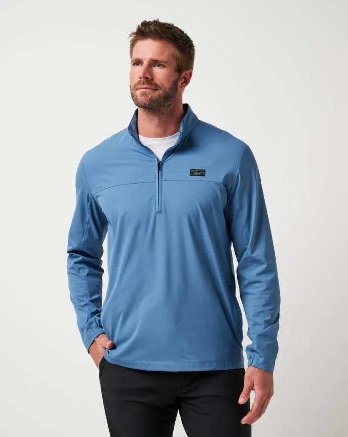 Men WANDERLUST QUARTER ZIP Copen Blue TravisMathew Quarter Zips