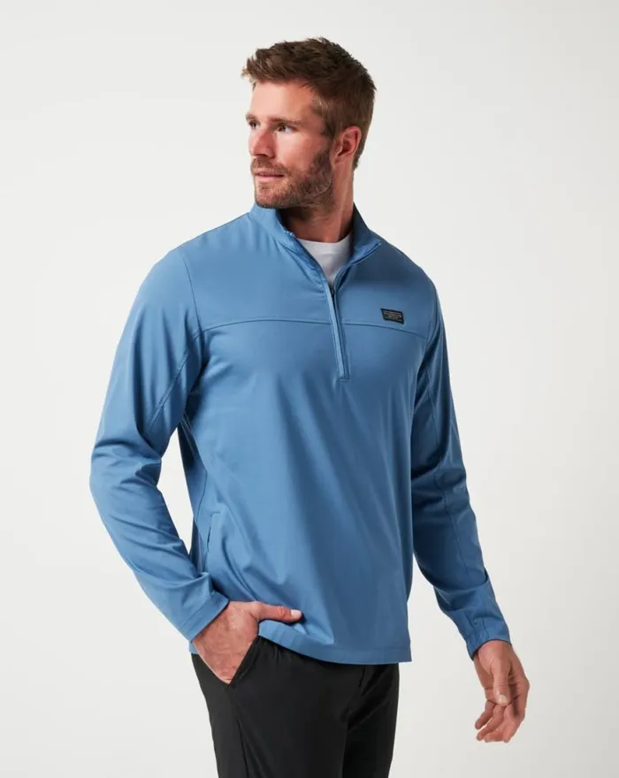 Men WANDERLUST QUARTER ZIP Copen Blue TravisMathew Quarter Zips