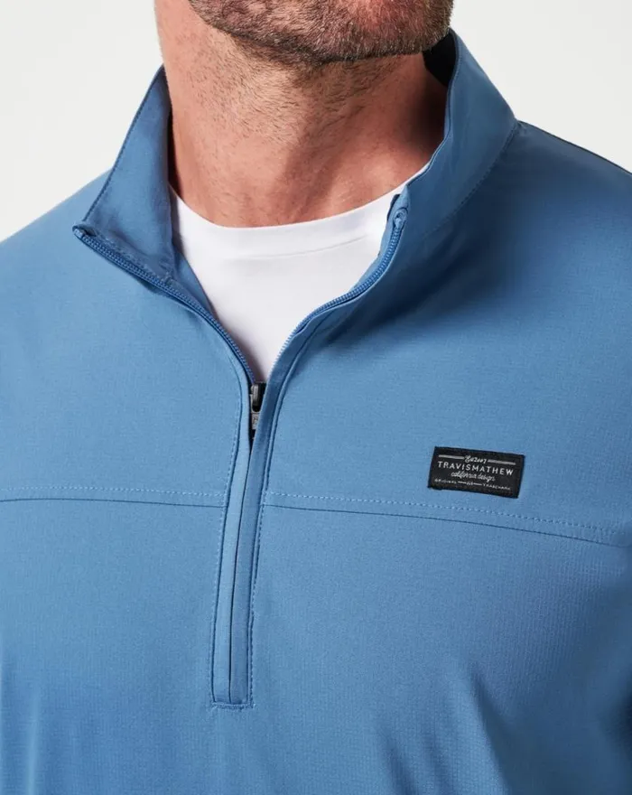 Men WANDERLUST QUARTER ZIP Copen Blue TravisMathew Quarter Zips