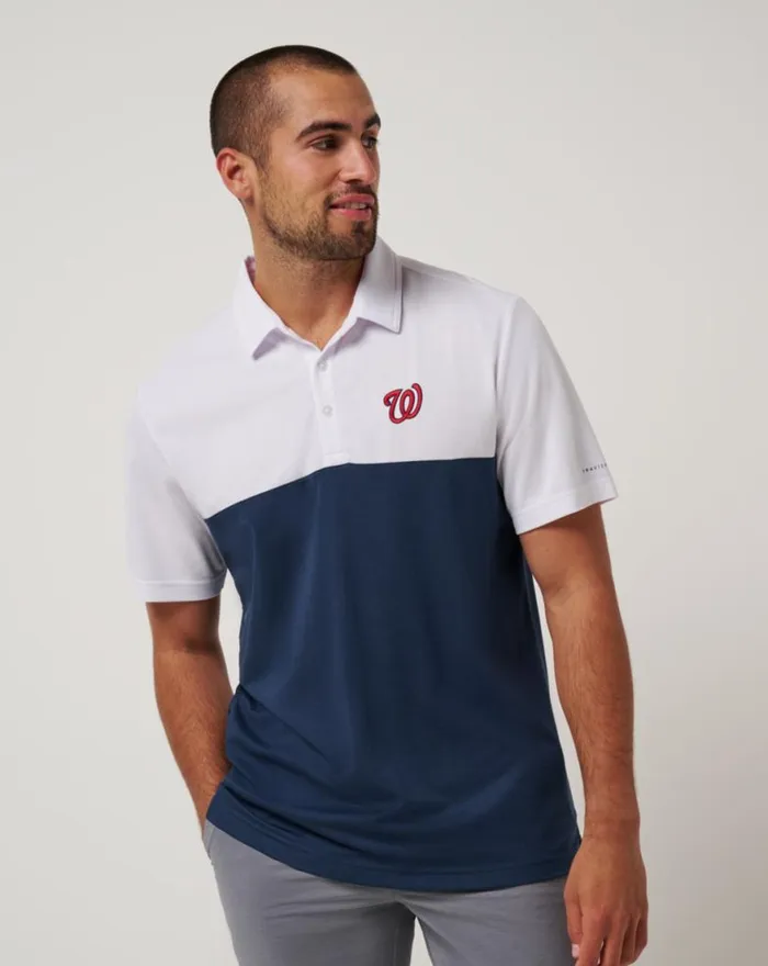 Men WASHINGTON NATIONALS HOME RUN LEADER POLO Whitenavy TravisMathew Polos