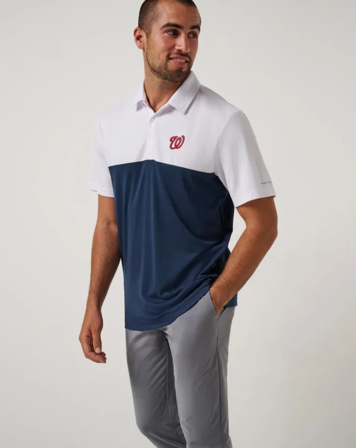 Men WASHINGTON NATIONALS HOME RUN LEADER POLO Whitenavy TravisMathew Polos