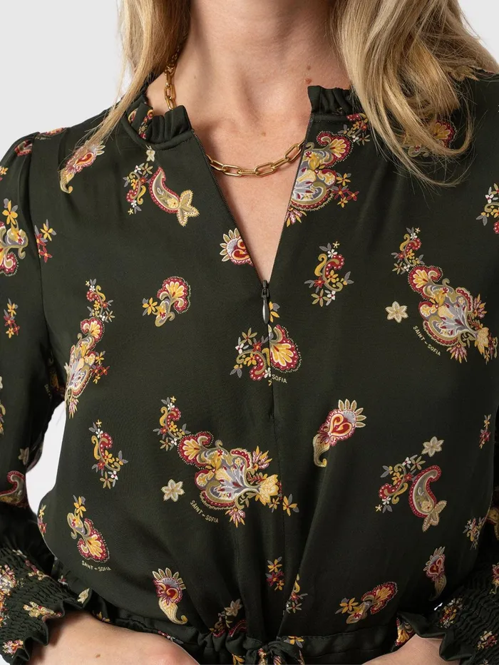 Mini Olivia Zip Up Dress 8211 Khaki Paisley Khaki Paisley Women Saint And Sofia Dresses