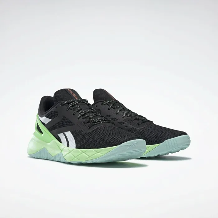 Nano Womens Reebok Nanoflex TR Training Shoes Core Black Digital Glow Neon Mint