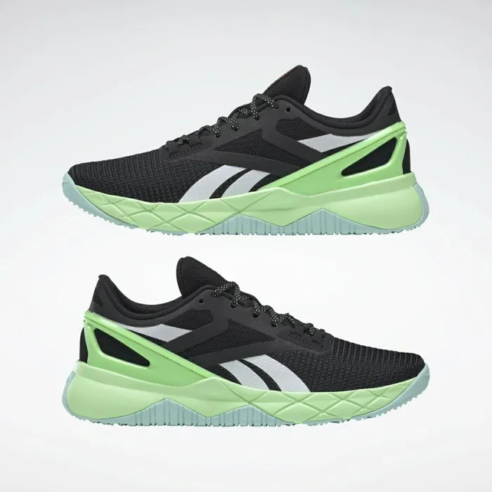 Nano Womens Reebok Nanoflex TR Training Shoes Core Black Digital Glow Neon Mint
