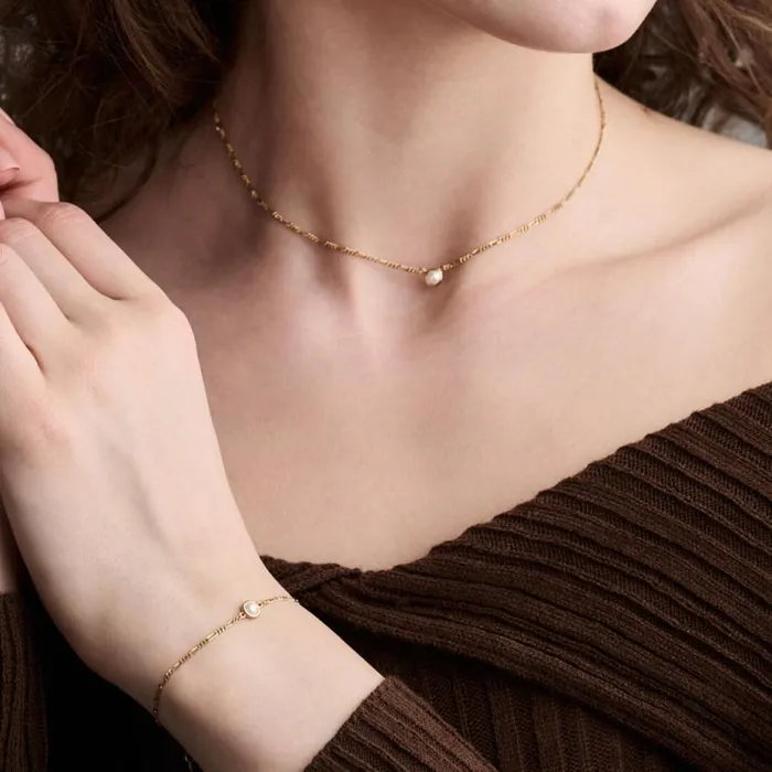 Necklaces Women Olivia Burton Gold Pearl Choker and Bracelet Gift Set