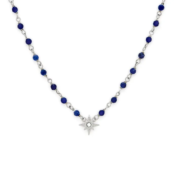 Necklaces Women Olivia Burton North Star Blue and Silver Tone Beaded Charm Necklace