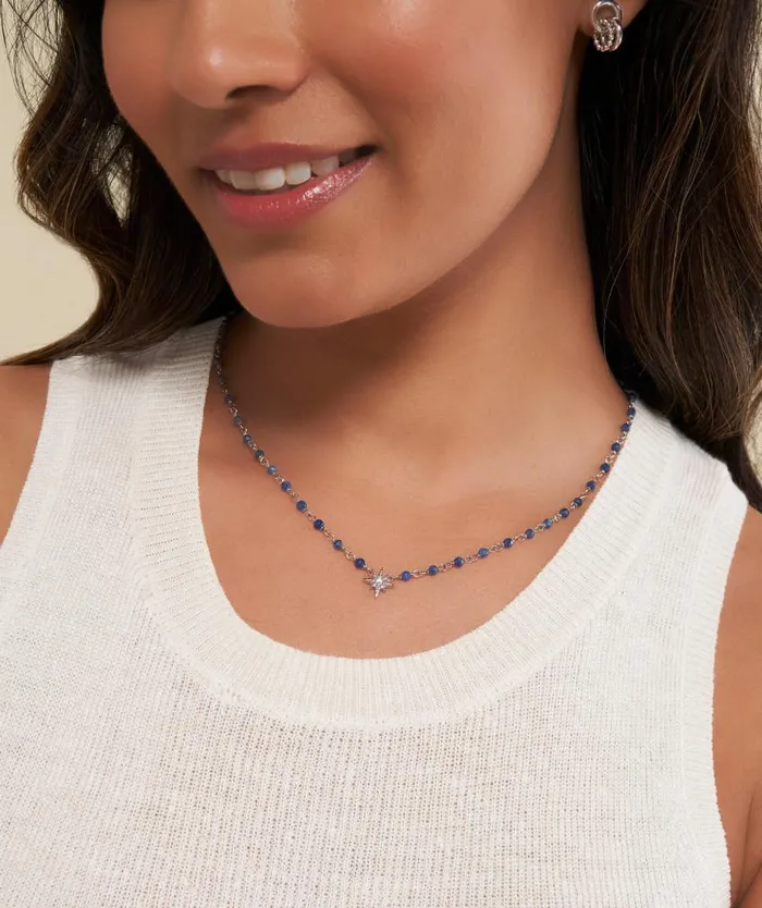 Necklaces Women Olivia Burton North Star Blue and Silver Tone Beaded Charm Necklace