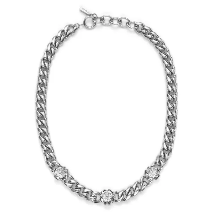 Necklaces Women Olivia Burton Tudor Rose Silver Tone Link Chain Necklace