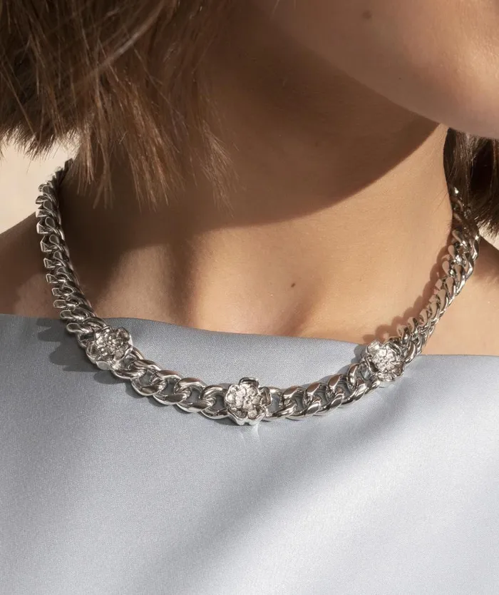 Necklaces Women Olivia Burton Tudor Rose Silver Tone Link Chain Necklace
