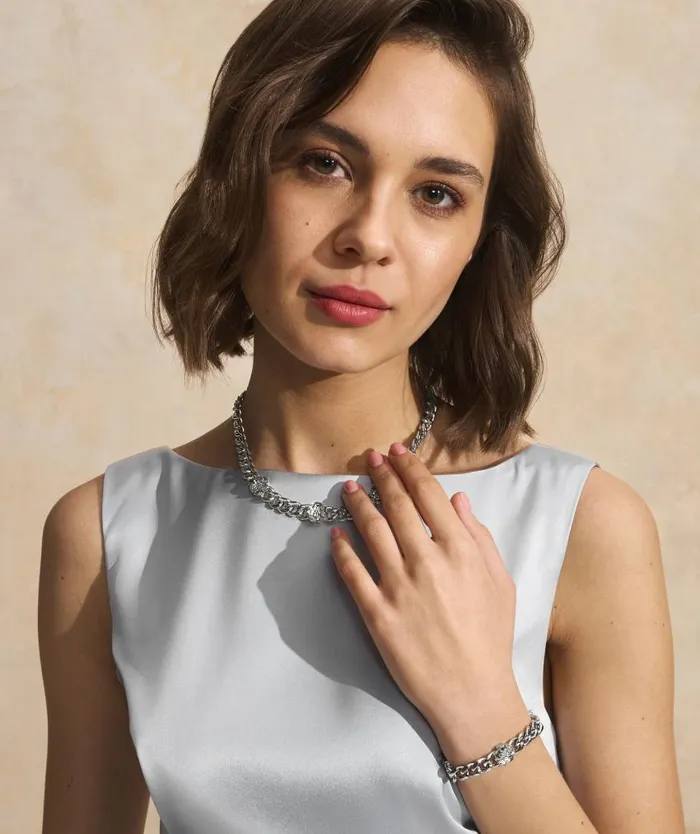 Necklaces Women Olivia Burton Tudor Rose Silver Tone Link Chain Necklace
