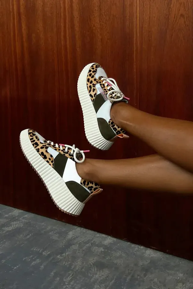Never Fully Dressed Footwear NFD Leopard And Khaki Trainer 8211 Women