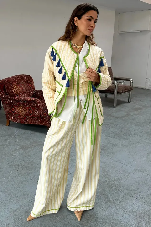 Never Fully Dressed Jackets and Coats Butter Yellow Stripe Quilted Jacket 8211 Women