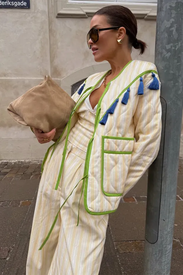 Never Fully Dressed Jackets and Coats Butter Yellow Stripe Quilted Jacket 8211 Women
