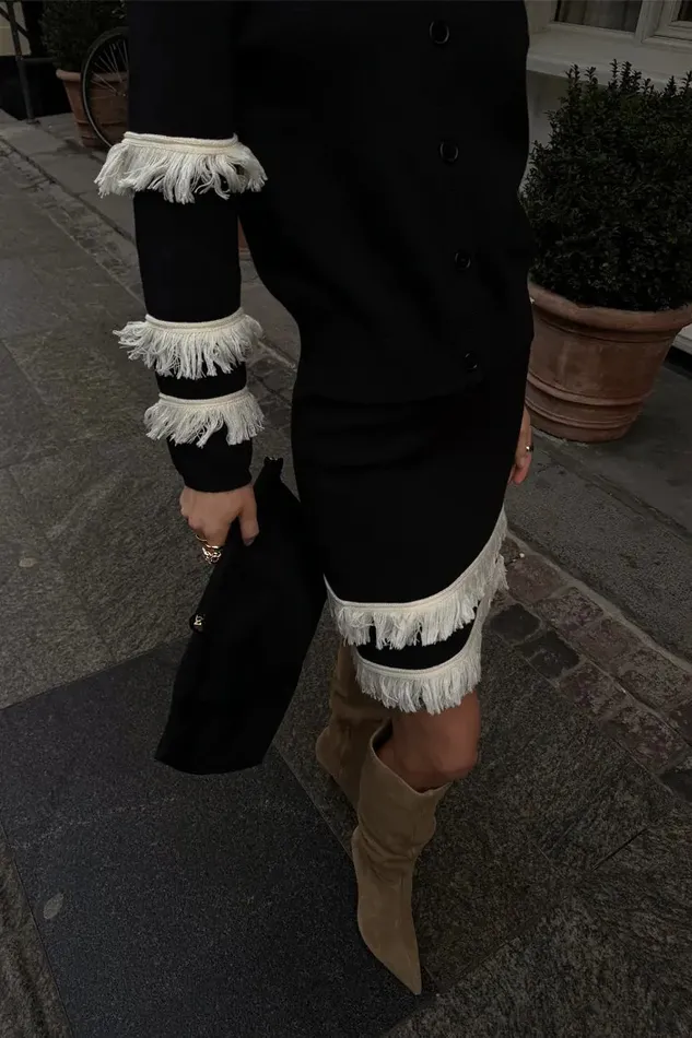 Never Fully Dressed Knitwear Black And Cream Fringe Jake Skirt 8211 Women