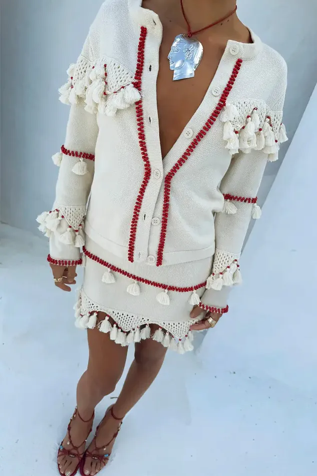 Never Fully Dressed Knitwear Ivory And Red Harper Cardigan 8211 Women Never Fully Dressed Knitwear Ivory And Red Harper Cardigan 8211 Women