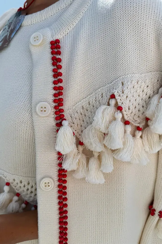 Never Fully Dressed Knitwear Ivory And Red Harper Cardigan 8211 Women Never Fully Dressed Knitwear Ivory And Red Harper Cardigan 8211 Women