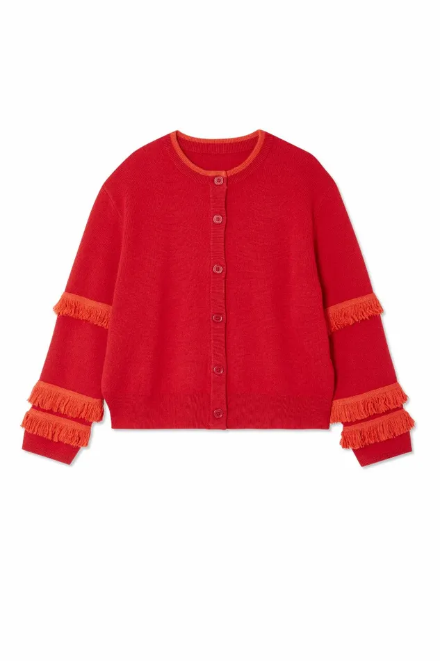 Never Fully Dressed Knitwear Red Fringe Holly Cardigan 8211 Women