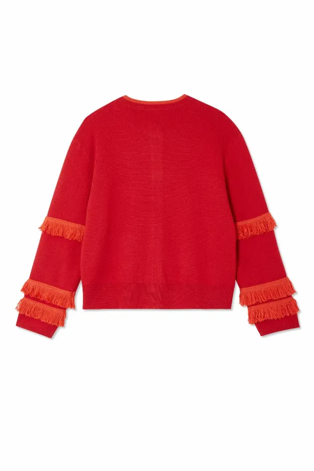 Never Fully Dressed Knitwear Red Fringe Holly Cardigan 8211 Women