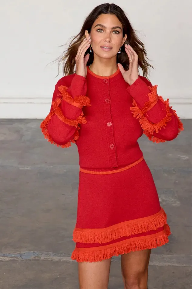 Never Fully Dressed Knitwear Red Fringe Jake Skirt 8211 Women