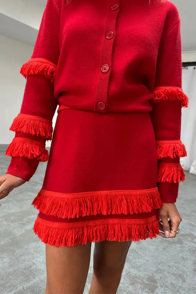 Never Fully Dressed Knitwear Red Fringe Jake Skirt 8211 Women