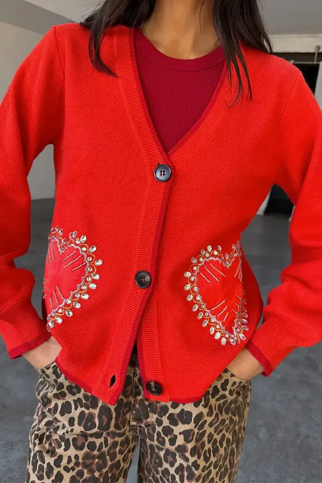 Never Fully Dressed Knitwear Red Heart Cardigan 8211 Women