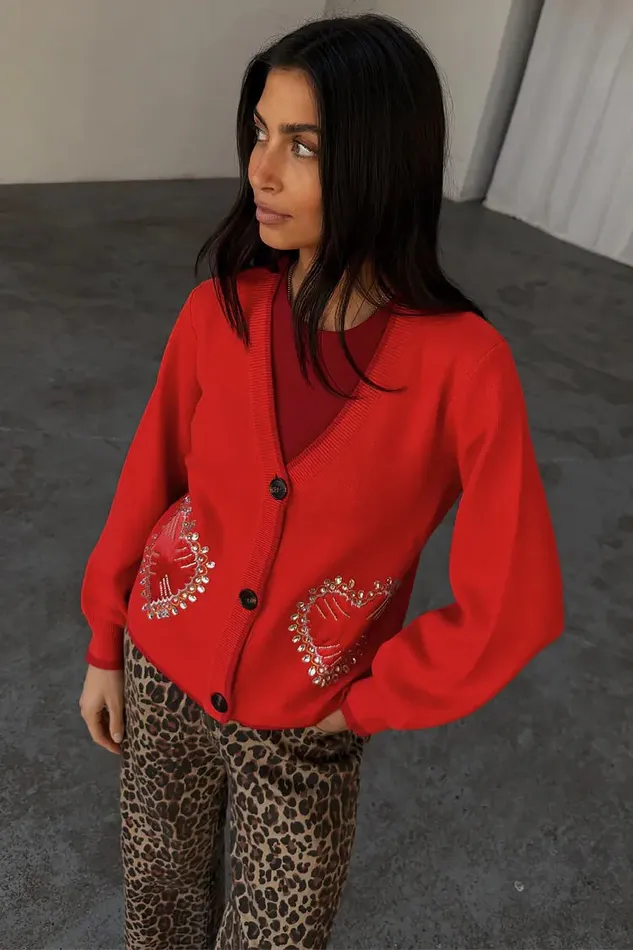 Never Fully Dressed Knitwear Red Heart Cardigan 8211 Women