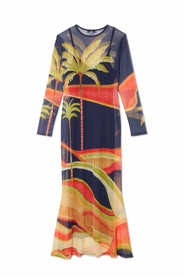 Never Fully Dressed Midi Blue Palm Mesh Dress 8211 Women