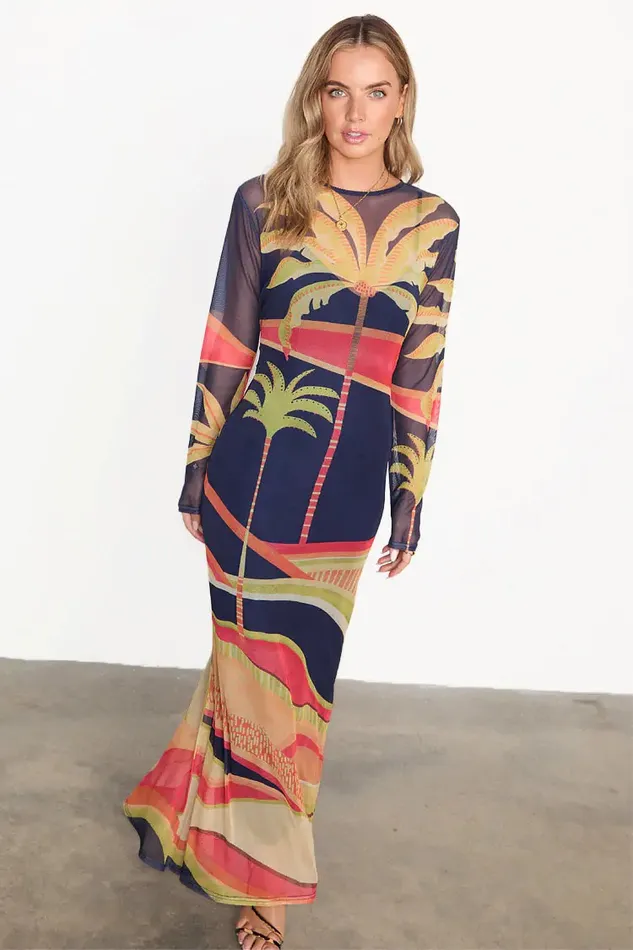 Never Fully Dressed Midi Blue Palm Mesh Dress 8211 Women
