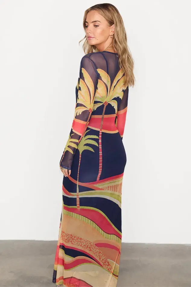 Never Fully Dressed Midi Blue Palm Mesh Dress 8211 Women