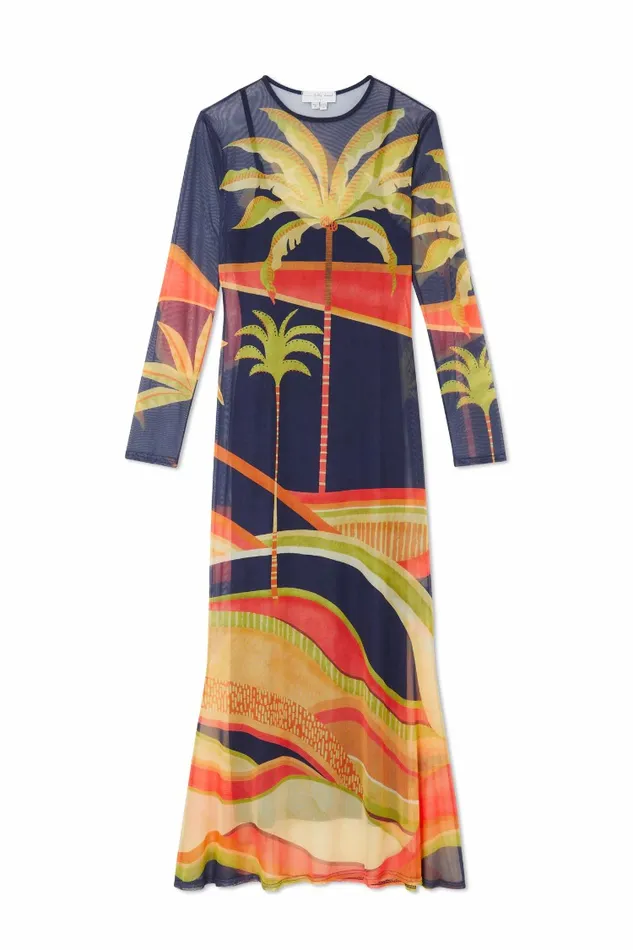 Never Fully Dressed Midi Blue Palm Mesh Dress 8211 Women