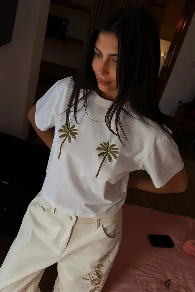 Never Fully Dressed Newness Embroidered Palm Boob T Shirt 8211 Women
