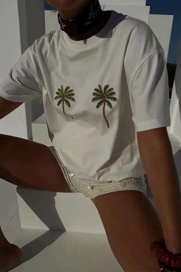 Never Fully Dressed Newness Embroidered Palm Boob T Shirt 8211 Women
