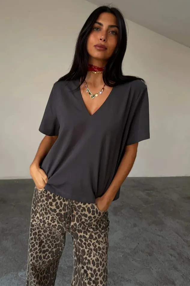Never Fully Dressed Newness Grey TShirt With Shoulder Pads 8211 Women