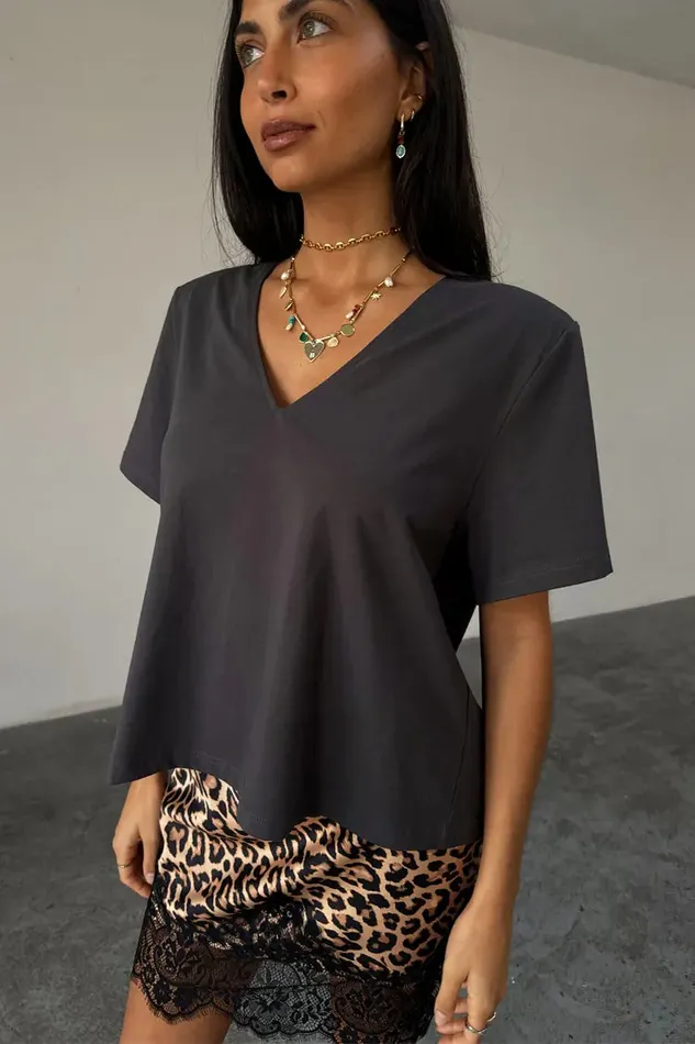 Never Fully Dressed Newness Grey TShirt With Shoulder Pads 8211 Women