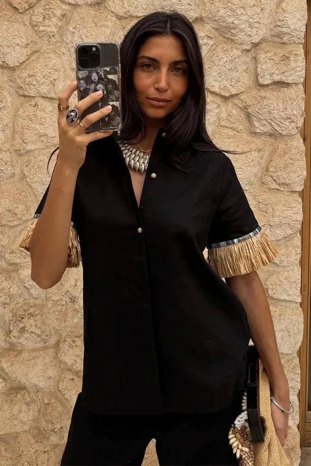 Never Fully Dressed Shirts Black Raffia Shirt 8211 Women